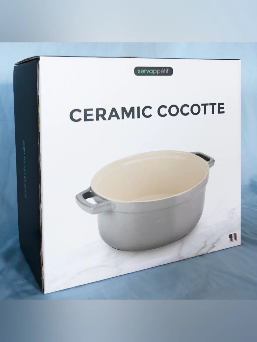 Brand New Servappetit 5.2 qt Stackable Ceramic Cocotte GRAY!With Box